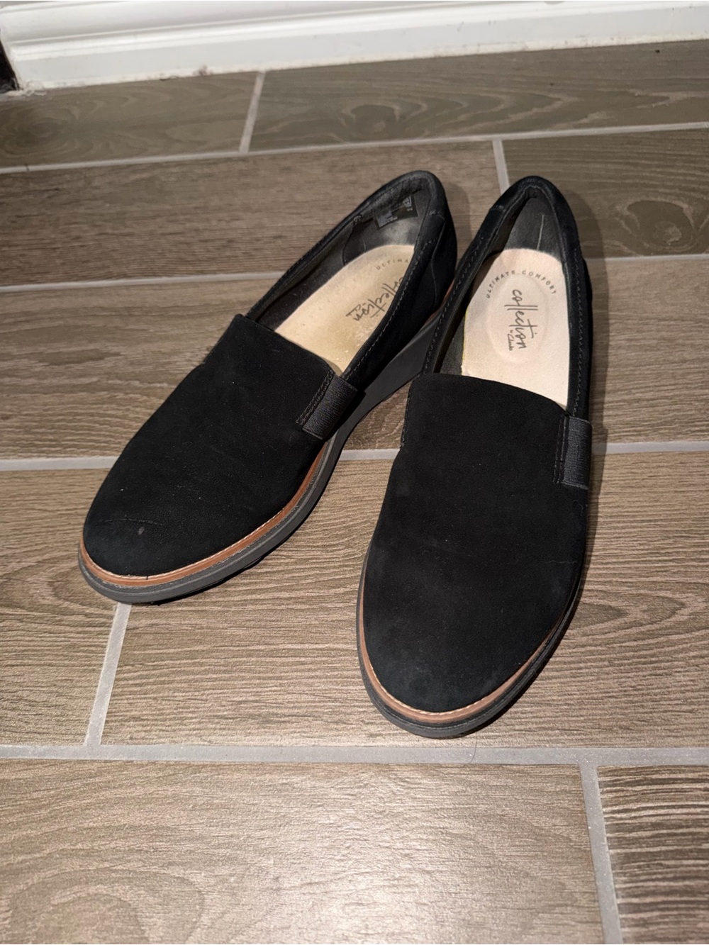 Clarks Black Suede Slip-On Loafers